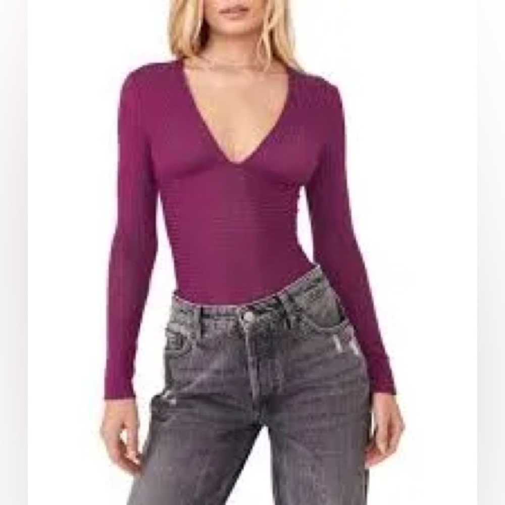 NWT | Intimately Free People | Lindsey Plunge V-Neck | Plum | Long Sleeve | S
